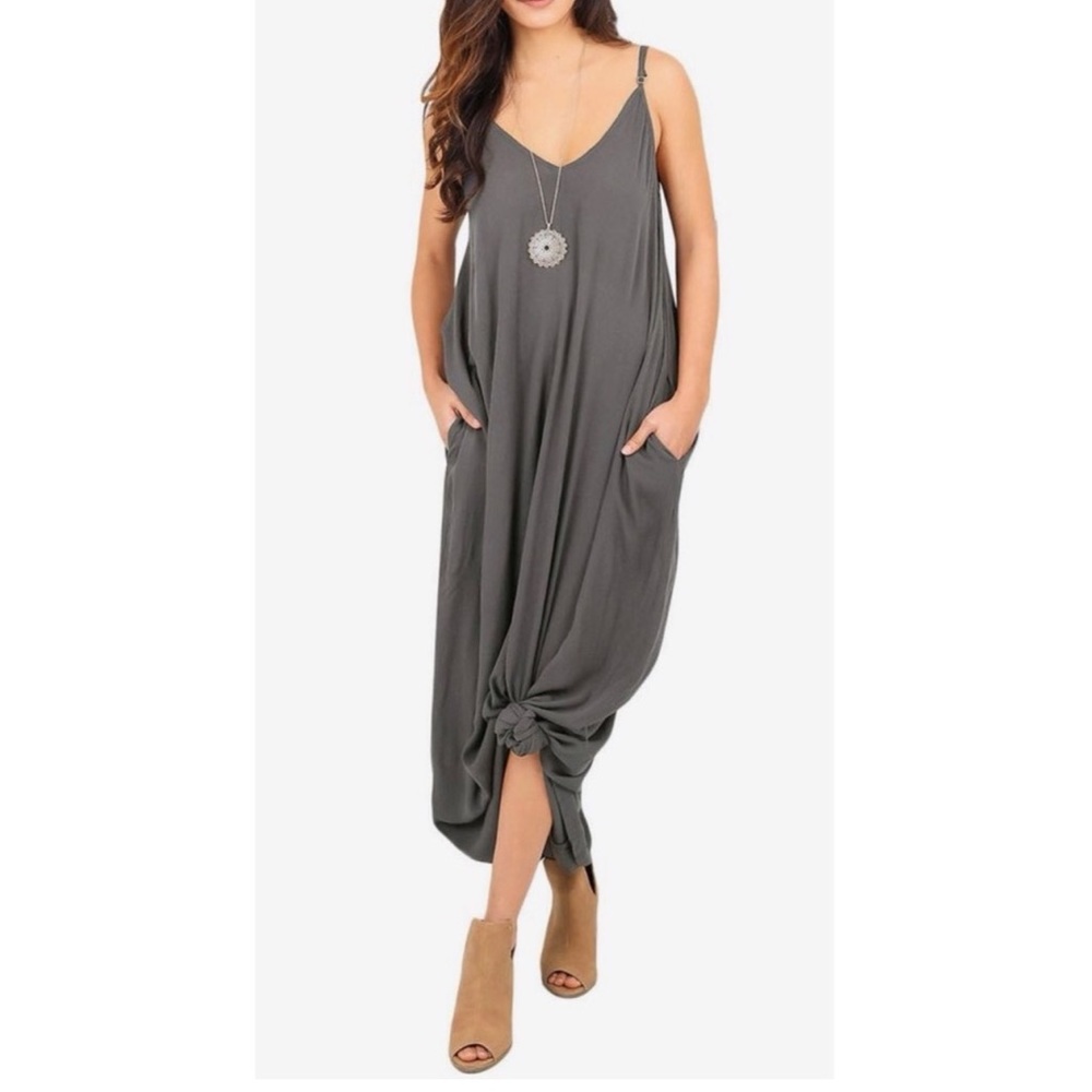 Brand New V-Neck Plus Size Maxi Dress Charcoal Gray Various - Picture 4 of 7